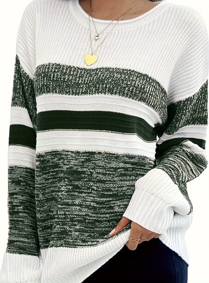 jkthpu-45 Women'S Plus Size Knit Sweater, Elegant Striped Pullover,