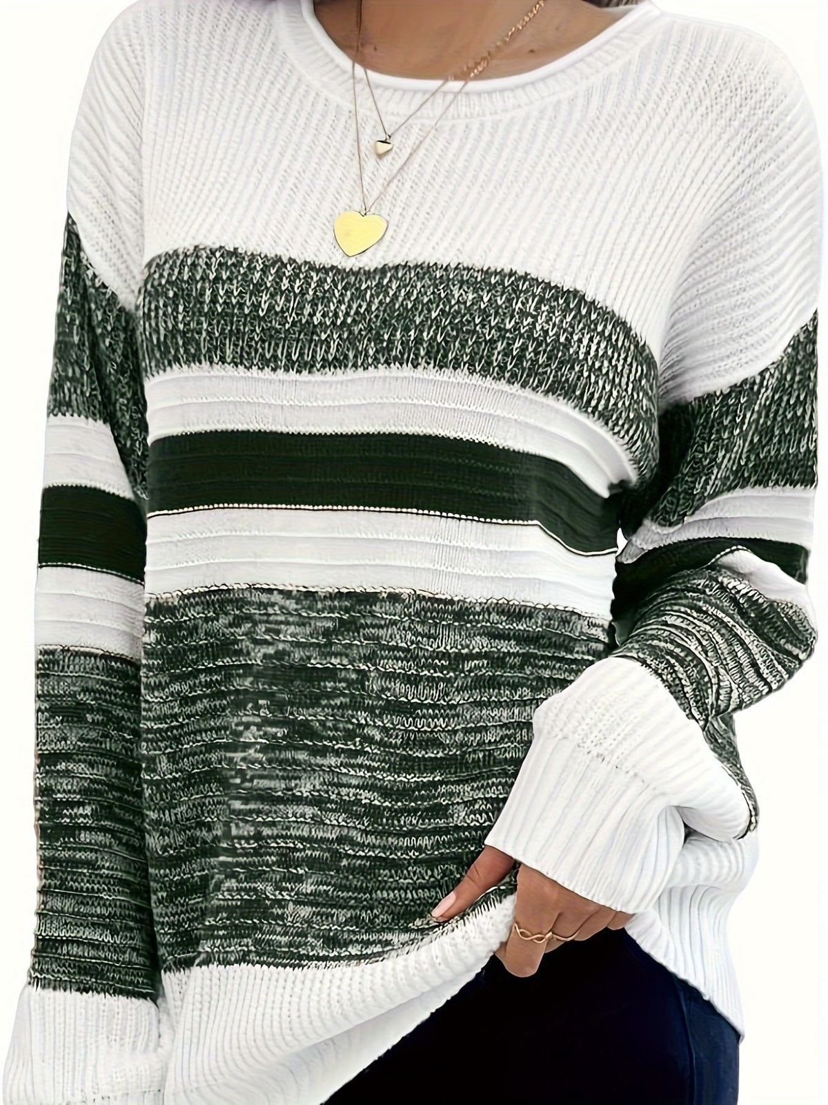 jkthpu-45 Women'S Plus Size Knit Sweater, Elegant Striped Pullover,