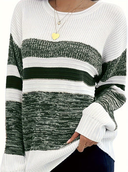 jkthpu-45 Women'S Plus Size Knit Sweater, Elegant Striped Pullover,