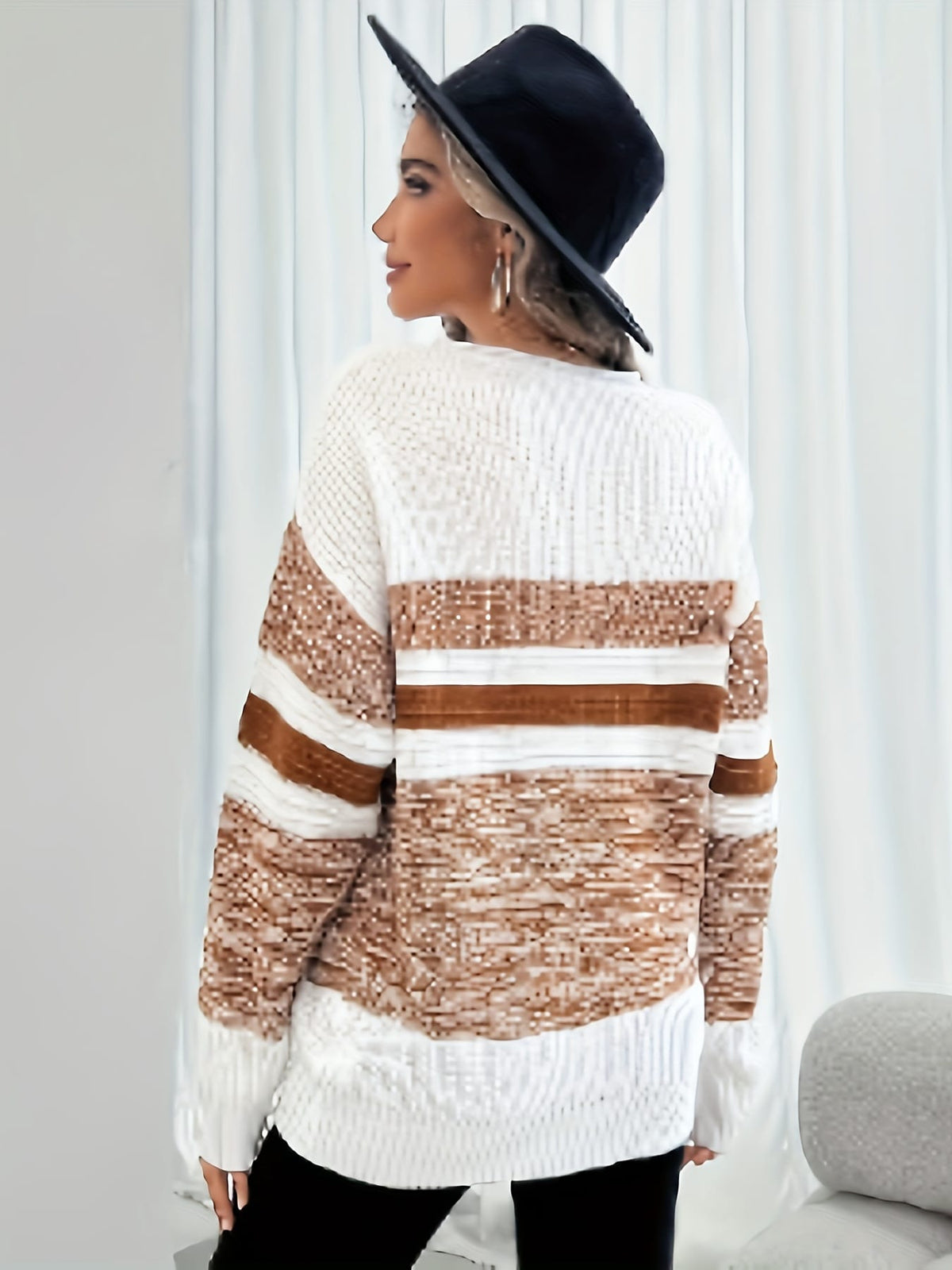 jkthpu-45 Women'S Plus Size Knit Sweater, Elegant Striped Pullover,