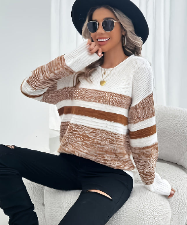 jkthpu-45 Women'S Plus Size Knit Sweater, Elegant Striped Pullover,