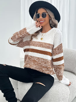 jkthpu-45 Women'S Plus Size Knit Sweater, Elegant Striped Pullover,