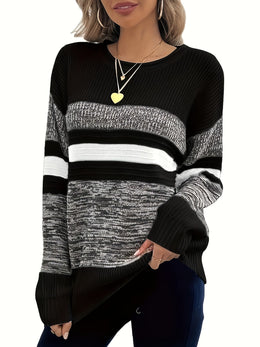jkthpu-45 Women'S Plus Size Knit Sweater, Elegant Striped Pullover,