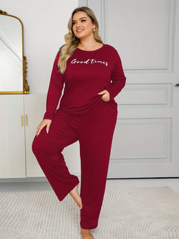 jkthpu-45 Women's Plus Size Long Sleeve and Pants Sleep