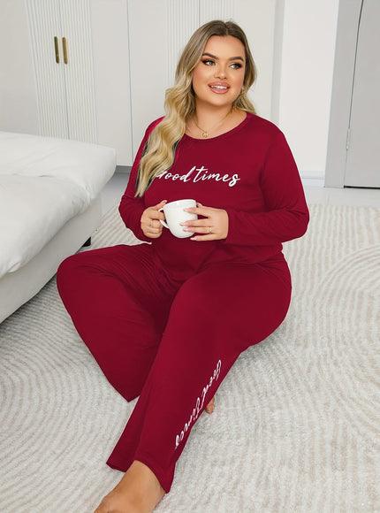 jkthpu-45 Women's Plus Size Long Sleeve and Pants Sleep