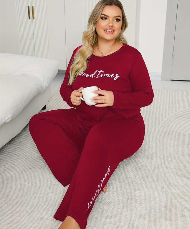 jkthpu-45 Women's Plus Size Long Sleeve and Pants Sleep