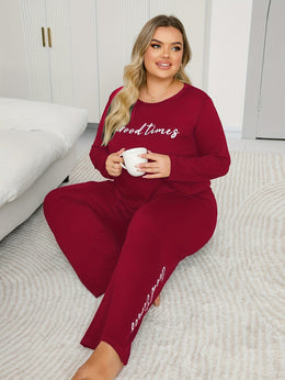jkthpu-45 Women's Plus Size Long Sleeve and Pants Sleep