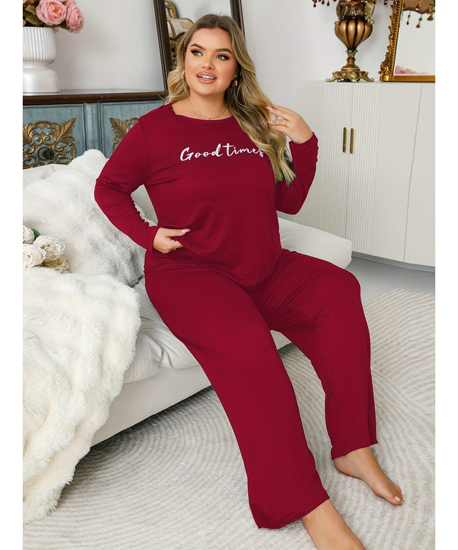jkthpu-45 Women's Plus Size Long Sleeve and Pants Sleep