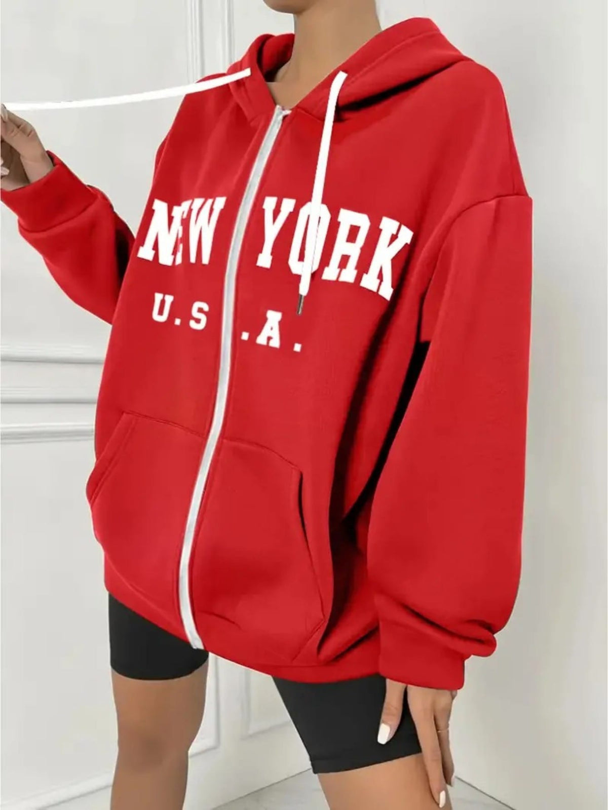 jkthpu-45 Women's Plus Size New York Graphic Hoodie -