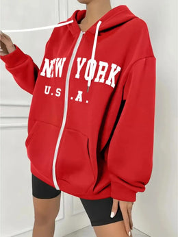 jkthpu-45 Women's Plus Size New York Graphic Hoodie -