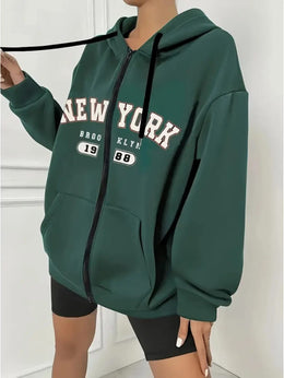 jkthpu-45 Women's Plus Size New York Graphic Hoodie -