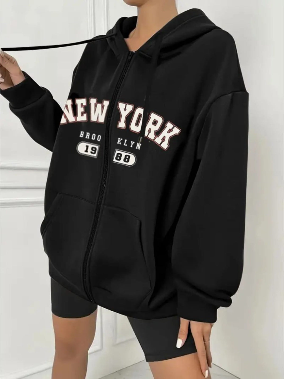 jkthpu-45 Women's Plus Size New York Graphic Hoodie -