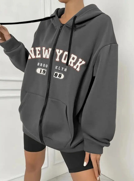 jkthpu-45 Women's Plus Size New York Graphic Hoodie -