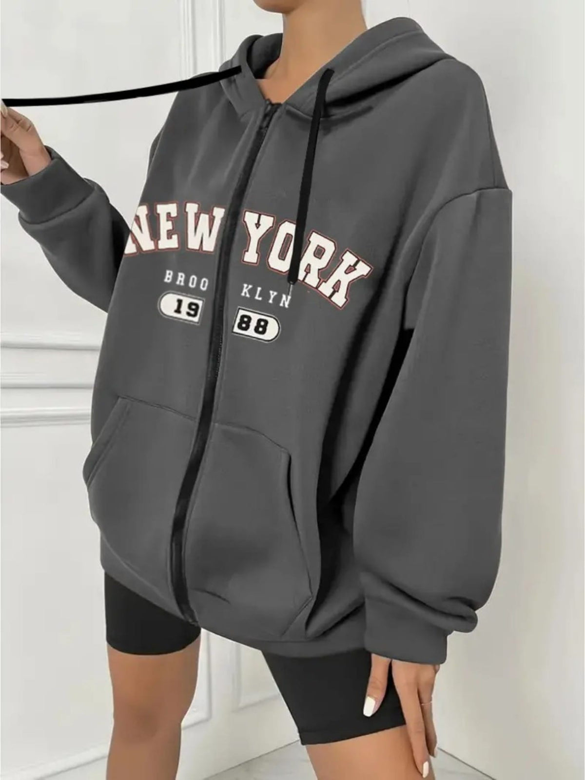 jkthpu-45 Women's Plus Size New York Graphic Hoodie -