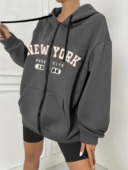 jkthpu-45 Women's Plus Size New York Graphic Hoodie -