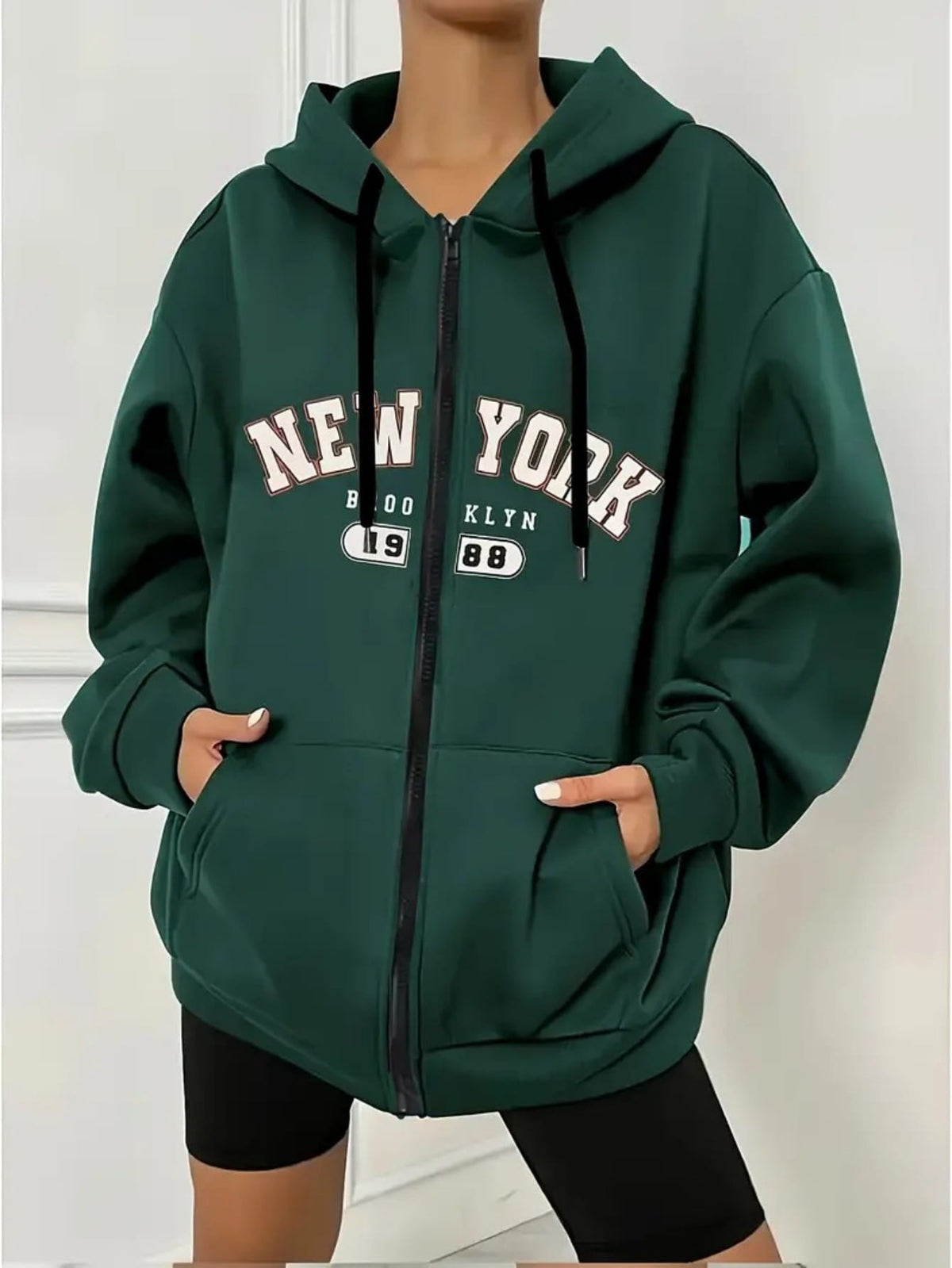 jkthpu-45 Women's Plus Size New York Graphic Hoodie -