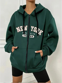 jkthpu-45 Women's Plus Size New York Graphic Hoodie -