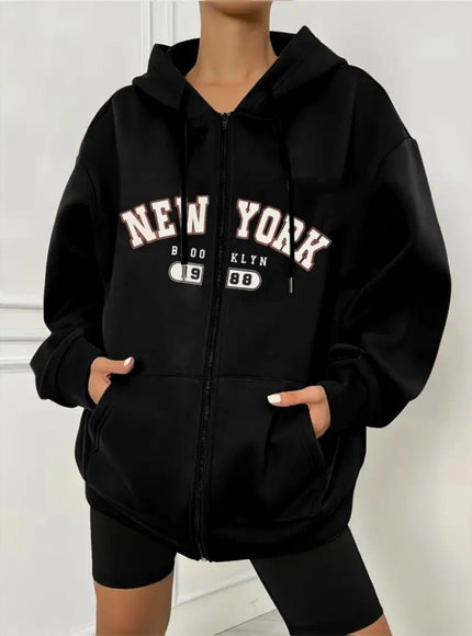 jkthpu-45 Women's Plus Size New York Graphic Hoodie -