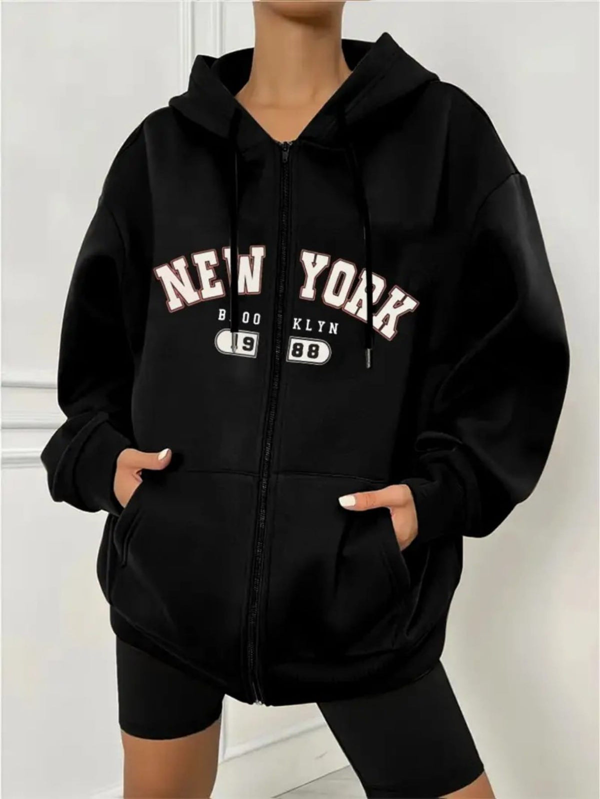 jkthpu-45 Women's Plus Size New York Graphic Hoodie -