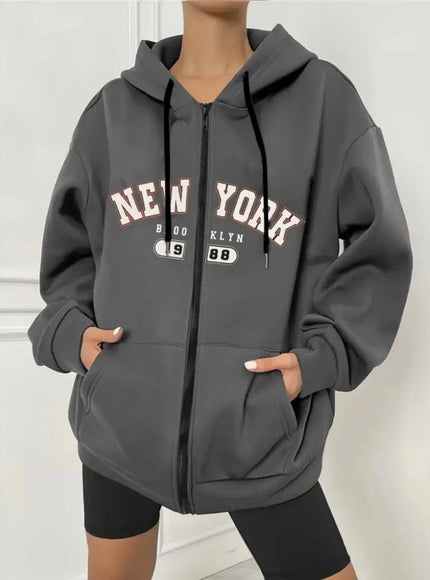 jkthpu-45 Women's Plus Size New York Graphic Hoodie -