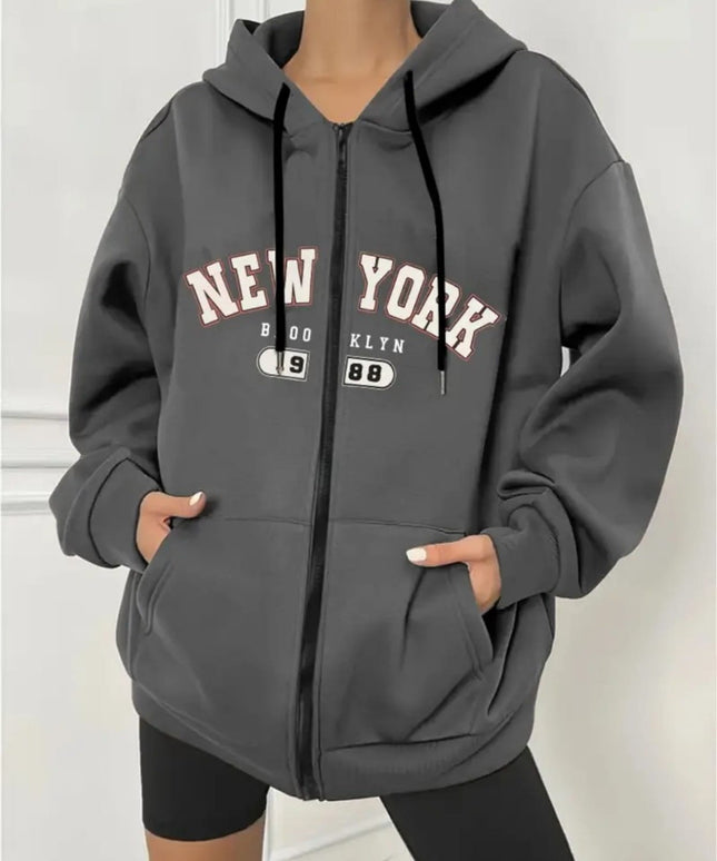 jkthpu-45 Women's Plus Size New York Graphic Hoodie -