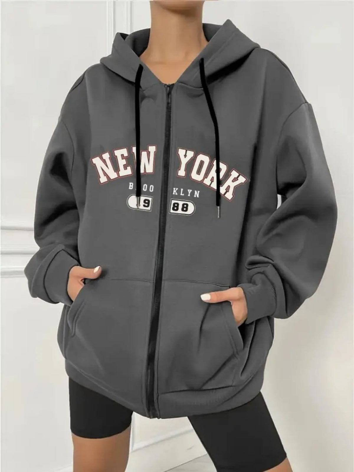 jkthpu-45 Women's Plus Size New York Graphic Hoodie -