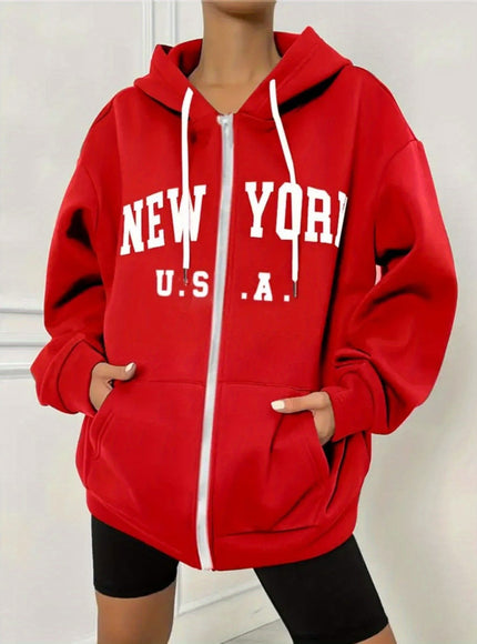 jkthpu-45 Women's Plus Size New York Graphic Hoodie -