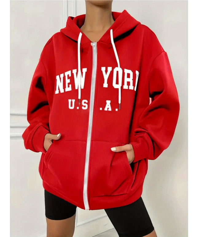 jkthpu-45 Women's Plus Size New York Graphic Hoodie -