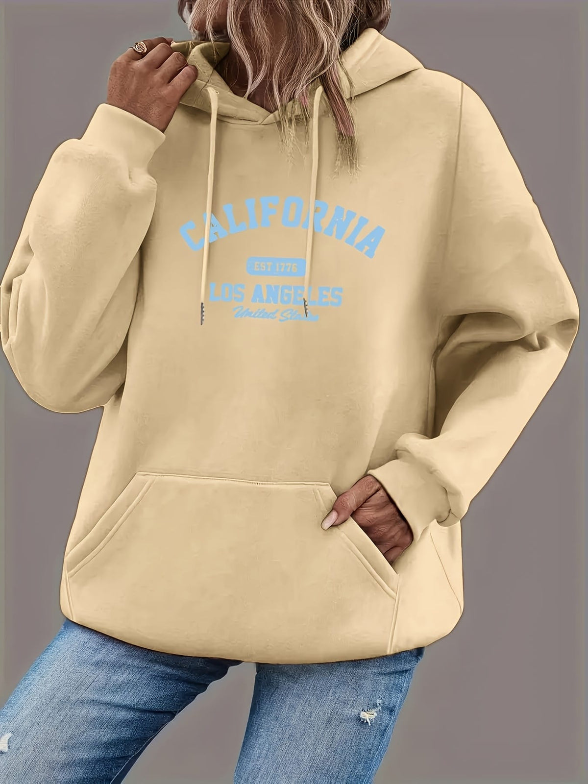 jkthpu-45 Women's Plus Size Oversized Hoodie with California Los