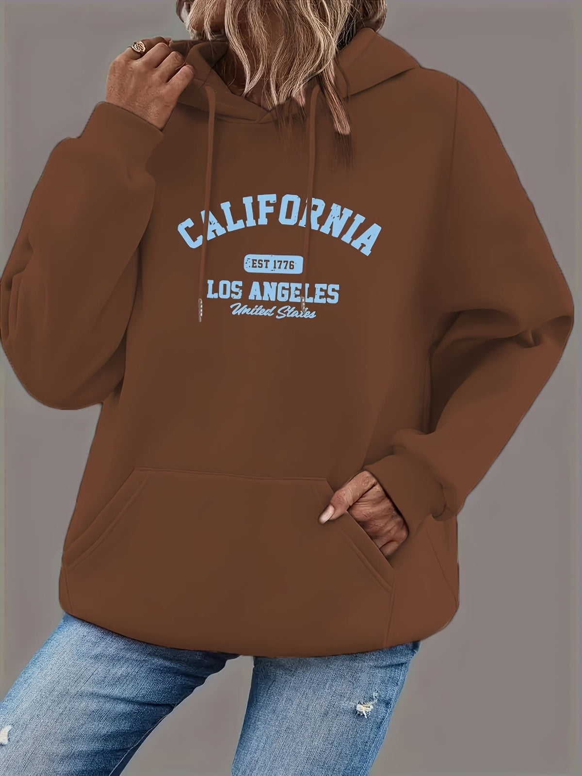 jkthpu-45 Women's Plus Size Oversized Hoodie with California Los
