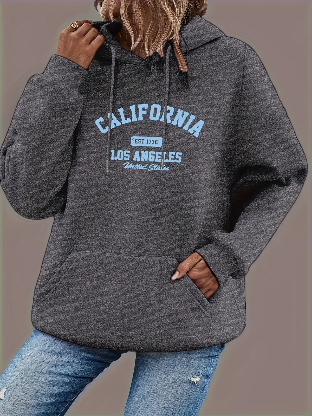 jkthpu-45 Women's Plus Size Oversized Hoodie with California Los