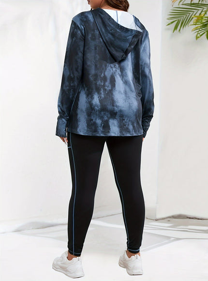 jkthpu-45 Women's Plus Size Printed Hoodie with Half-Zip Long