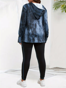 jkthpu-45 Women's Plus Size Printed Hoodie with Half-Zip Long