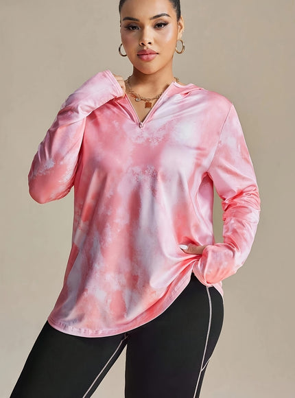 jkthpu-45 Women's Plus Size Printed Hoodie with Half-Zip Long