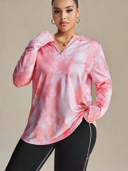 jkthpu-45 Women's Plus Size Printed Hoodie with Half-Zip Long