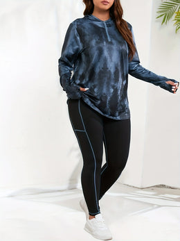 jkthpu-45 Women's Plus Size Printed Hoodie with Half-Zip Long
