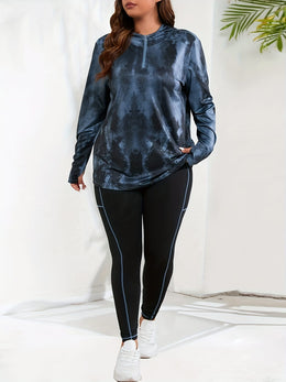 jkthpu-45 Women's Plus Size Printed Hoodie with Half-Zip Long