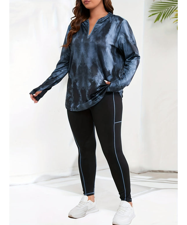 jkthpu-45 Women's Plus Size Printed Hoodie with Half-Zip Long