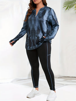 jkthpu-45 Women's Plus Size Printed Hoodie with Half-Zip Long