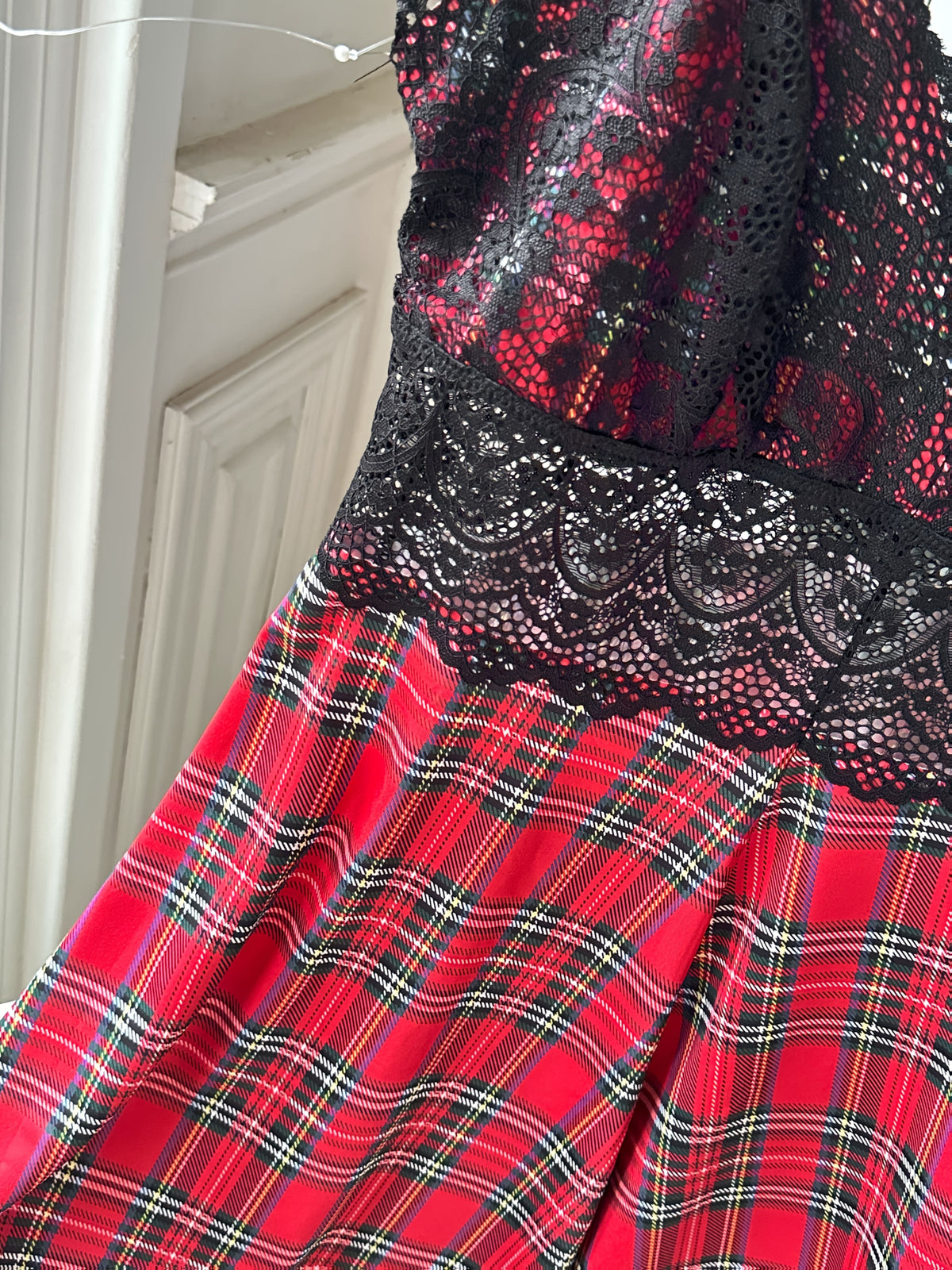 jkthpu-45 Women's Plus Size Red Plaid Camisole Dress
