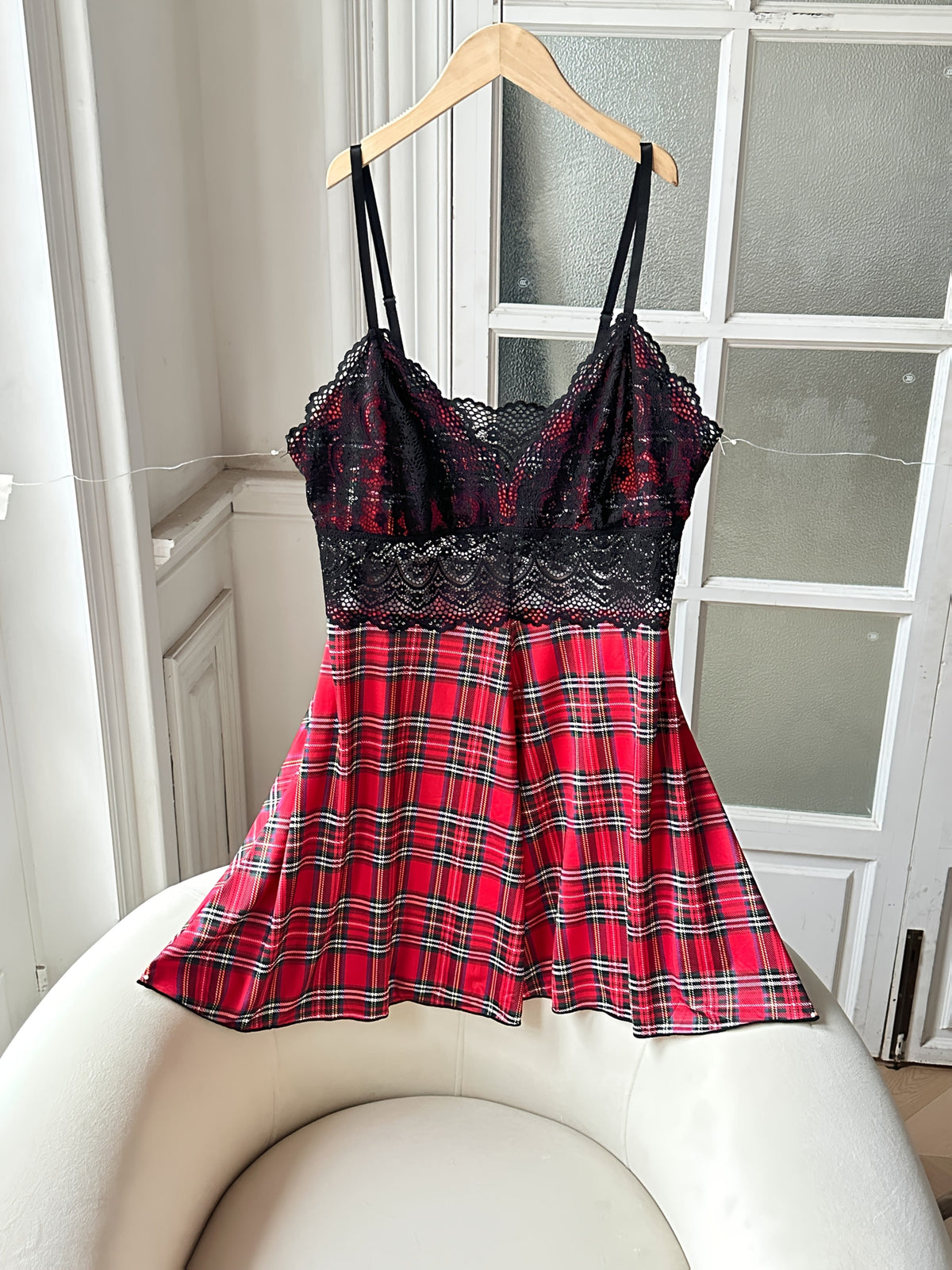jkthpu-45 Women's Plus Size Red Plaid Camisole Dress