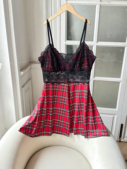 jkthpu-45 Women's Plus Size Red Plaid Camisole Dress