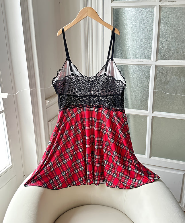jkthpu-45 Women's Plus Size Red Plaid Camisole Dress