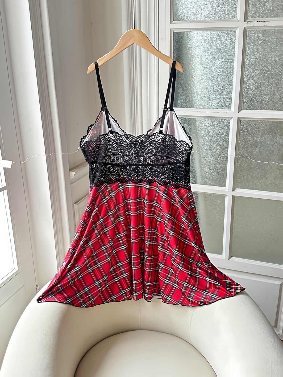 jkthpu-45 Women's Plus Size Red Plaid Camisole Dress