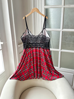 jkthpu-45 Women's Plus Size Red Plaid Camisole Dress