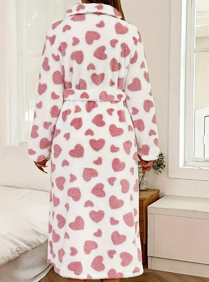 KissICON Women'S Plus Size Robe - Elegant Heart Pattern