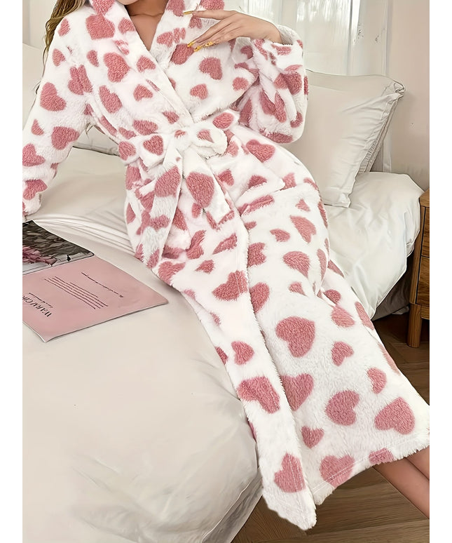 KissICON Women'S Plus Size Robe - Elegant Heart Pattern