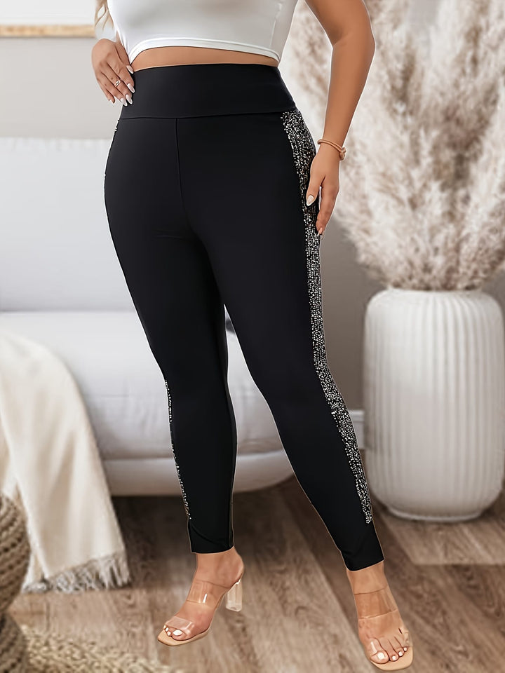 Women'S Plus Size Sequin Side Slit Hem Leggings
