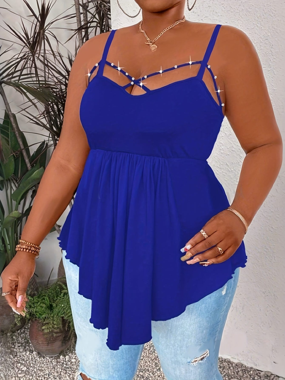 KissICON Women'S Plus Size Sexy V-Neck Cross Strap Cami