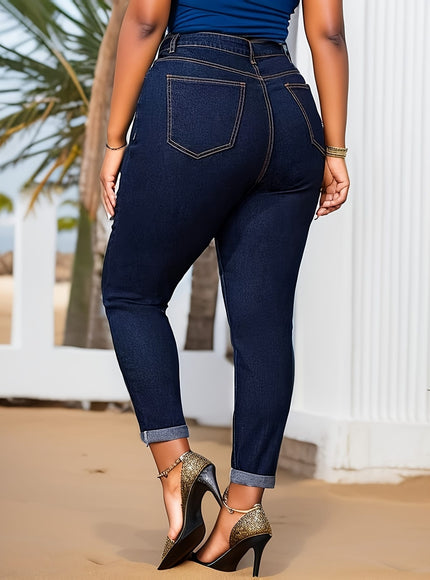 jkthpu-45 Women's Plus Size Skinny Jeans - Non-See-Through Stretchy